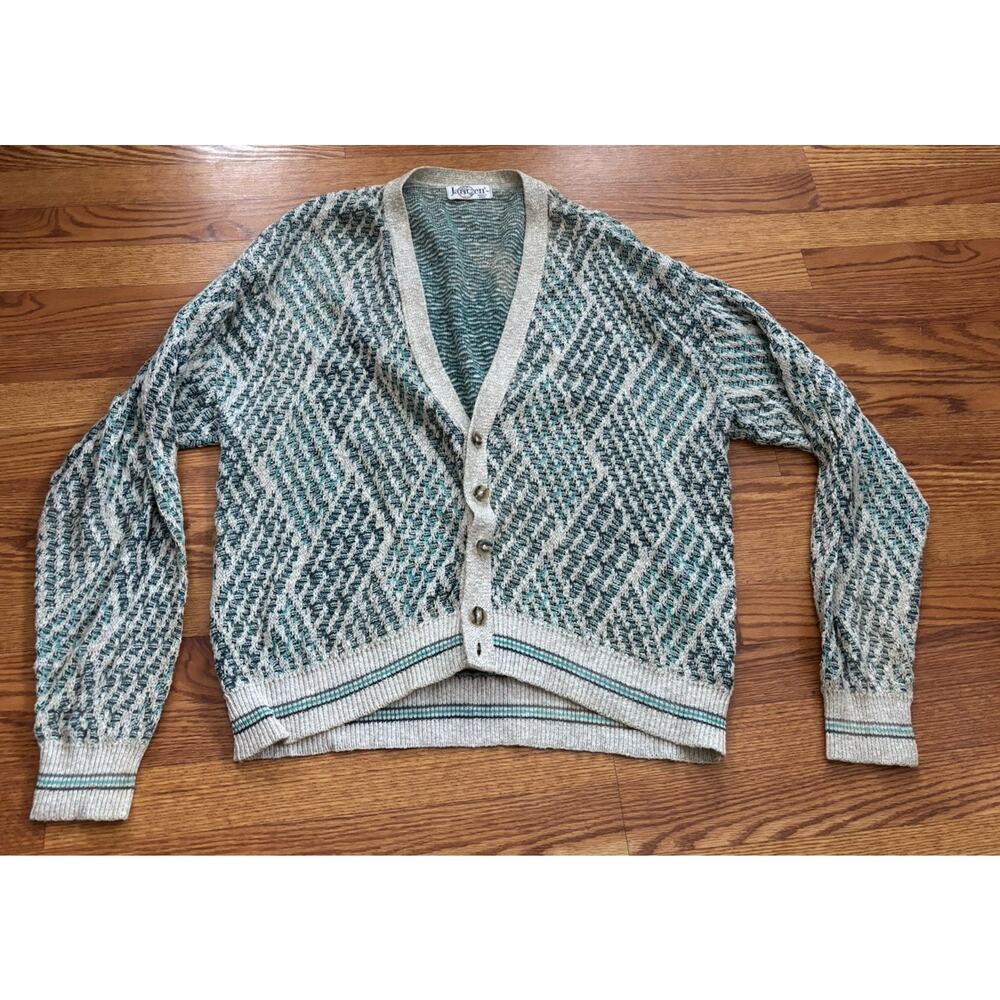 VTG Jantzen Button Up Cardigan Men's XL Blue Grandpacore Geometric